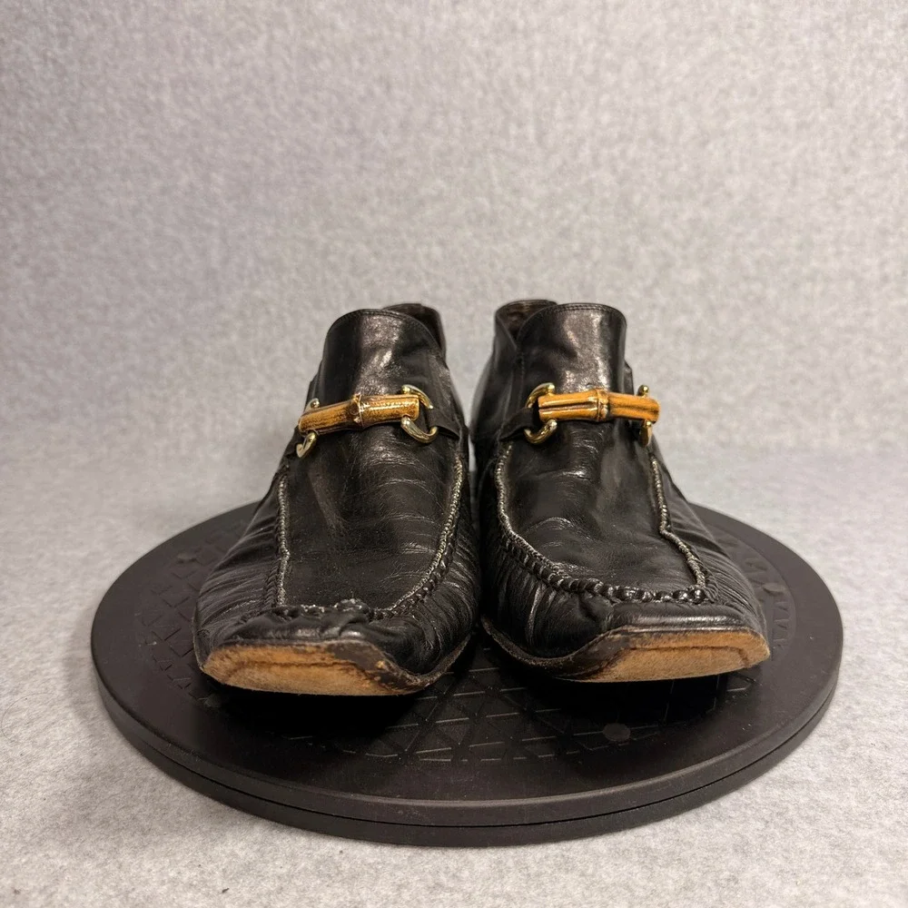 Vero Cuoio Mens Black Leather Bamboo Bit Loafers Made in Italy Size 42.5